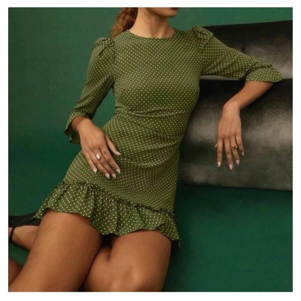 Reformation Doutzen Green Polka Dot Dress Size 8
